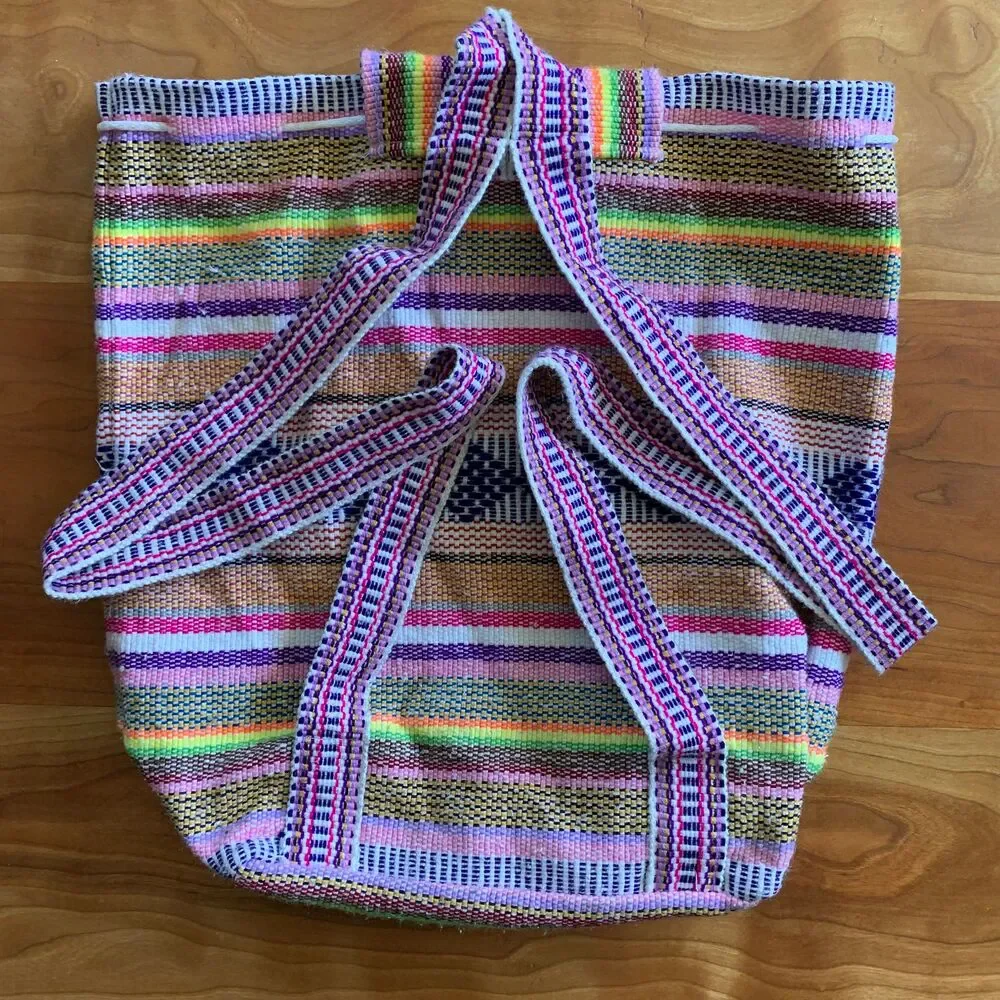 Pastel, Neon, and White Woven Baja Boho Backpack